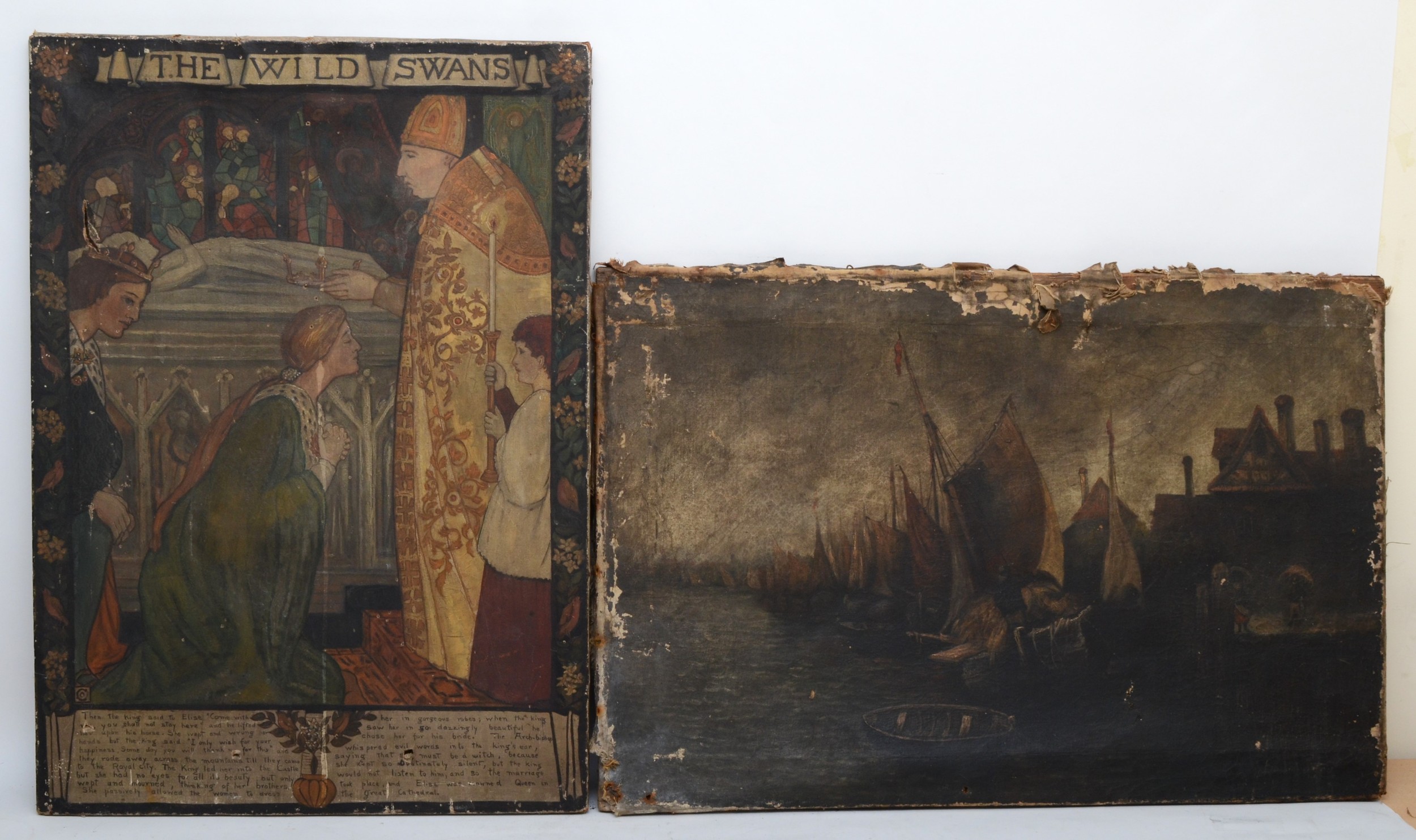 19th century British school, Wild Swans, with poems, painted in the Medievalist style, oil on - Image 2 of 7