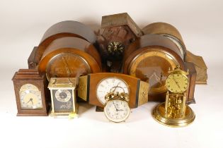 A collection of mid 20th century and later mantel clocks, miniature novelty clocks, traveling