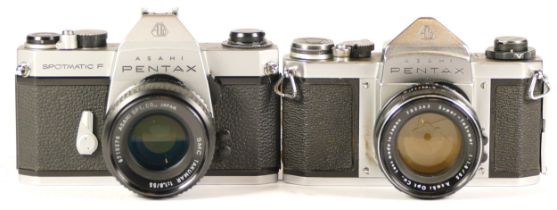 Two Pentax Asahi cameras, each with lenses