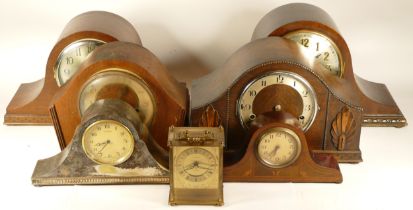 A collection of early 20th century and later mantel clocks, carriage clocks and alarm clocks, having