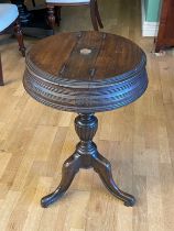 A 20th century oak floor standing shaving mirror base, converted to a twin section sewing table,