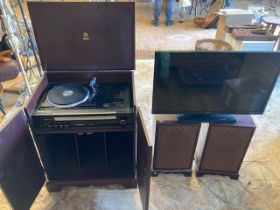 A Dynatron SRX 32 cabinet HiFi, with a pair of matching speakers, and a Digihome 32ins LED TV.
