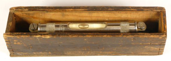 A mid 20th century J. Rabone of Birmingham chrome plated spirit level, with painted iron base,