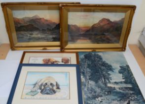 Alfred De Breanski; two framed and glazed prints, 'An autumn evening' and 'The hills of Perth', 55 x