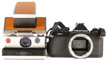 A Pentax MV camera (working) together with a Polaroid SX-70 Alpha 1 Land Camera (untested) (2)