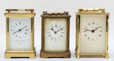 A 20th century Matthew Norman brass and four glass corniche cased carriage clock, the white dial