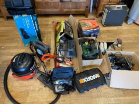 A collection of power tools, garden tools and equipment, to include, a Mcgregor cordless