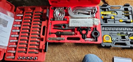 Sealey hydraulic puller set PS982, Sealey shock absorber set and a Stanley home tool kit