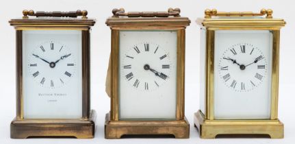 A Matthew Norman brass and four glass corniche cased carriage clock, with black Roman numerals,