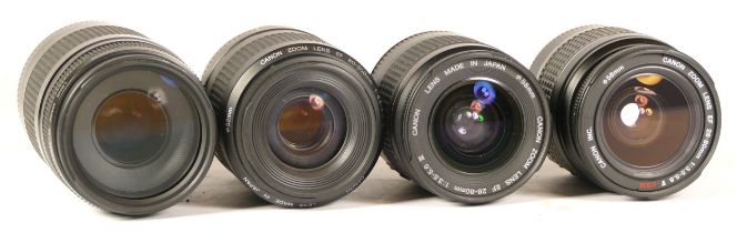 Four assorted Canon camera lens comprising of a Ultrasonic 80-200mm F/4.5-5.6 II Auto Focus lens,
