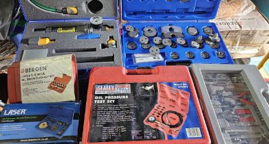 Sealey oil pressure kit, Bergen socket set, Laser subframe bush remover kit, brake caliper kit,