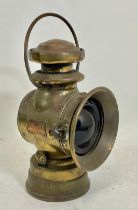An early 20th century Joseph Lucas brass and glass carriage lamp with carrying handle and name