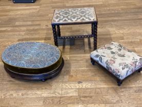 Three Victorian stools, having tapestry and beadwork seats. (3)