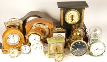 Two boxes of mid 20th century and later mantel clocks, desk clocks and carriage clocks, having