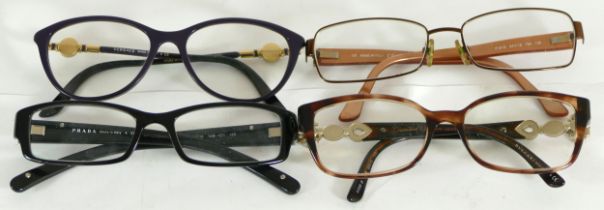Four pairs of designer glasses, makers to include; Prada, Versace, Bvlgart, and Fendi (4)