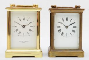 Two 20th century brass corniche cased and four glass glass carriage clocks each with swing