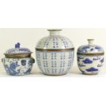 Three Chinese blue & white porcelain lidded pots, having four character mark to underside, the