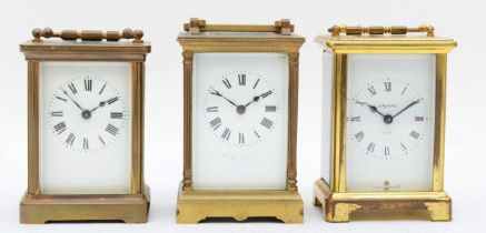 A 20th century Bayard 8 day brass and four glass carriage clock, the white dial with black Roman