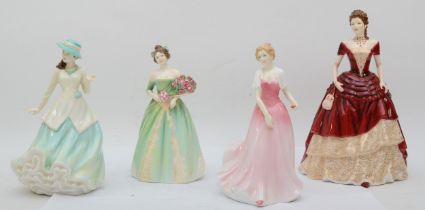 Four Royal Doulton porcelain figures; Lorraine HN4301, Happy Birthday HN3669, Julie HN3878 and Ava