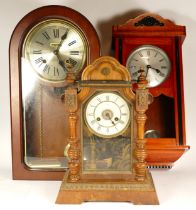 Three mid 20th century Vienna style wall clocks, together with two American Ansonia mantel clocks,