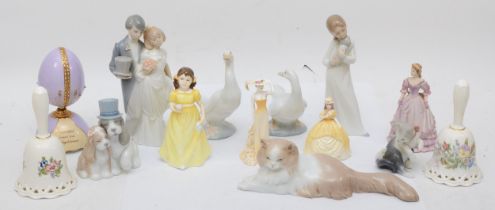 Assorted collectable ceramics to include Lladro, Nao and Coalport together with two Aynsley