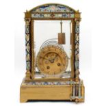 Medaille D'Argent, a late 19th century French cloisonne and brass dome topped mantle clock, the
