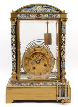 Medaille D'Argent, a late 19th century French cloisonne and brass dome topped mantle clock, the