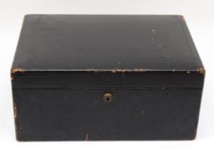 A Victorian black leather bound jewellery box with two internal trays, W.Leuchars & Son