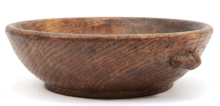 Robert 'Mouseman' Thompson of Kilburn, an early/mid 20th century adzed oak circular bowl with carved