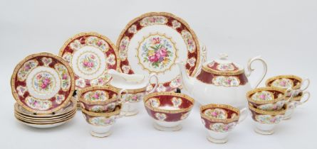 Royal Albert, a Lady Hamlton pattern bone china six person teaset comprising of seven teacups, six