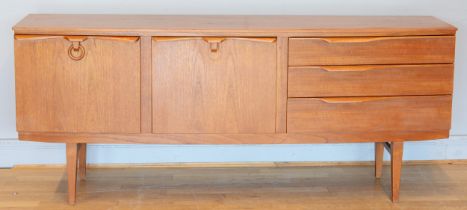 Beautility, a mid 20th century teak sideboard/drinks cabinet with single cupboard door, fall front