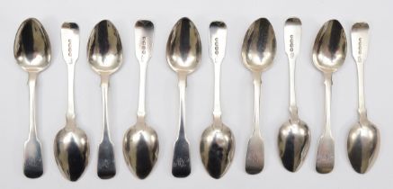 A set of ten William IV silver fiddle pattern tea spoons, by Jonathan Hayne, London 1830,
