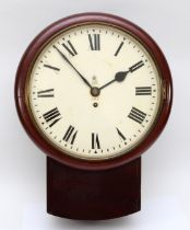 GPO, a mid 20th century mahogany cased drop dial wall hanging clock, with fusee movement, the