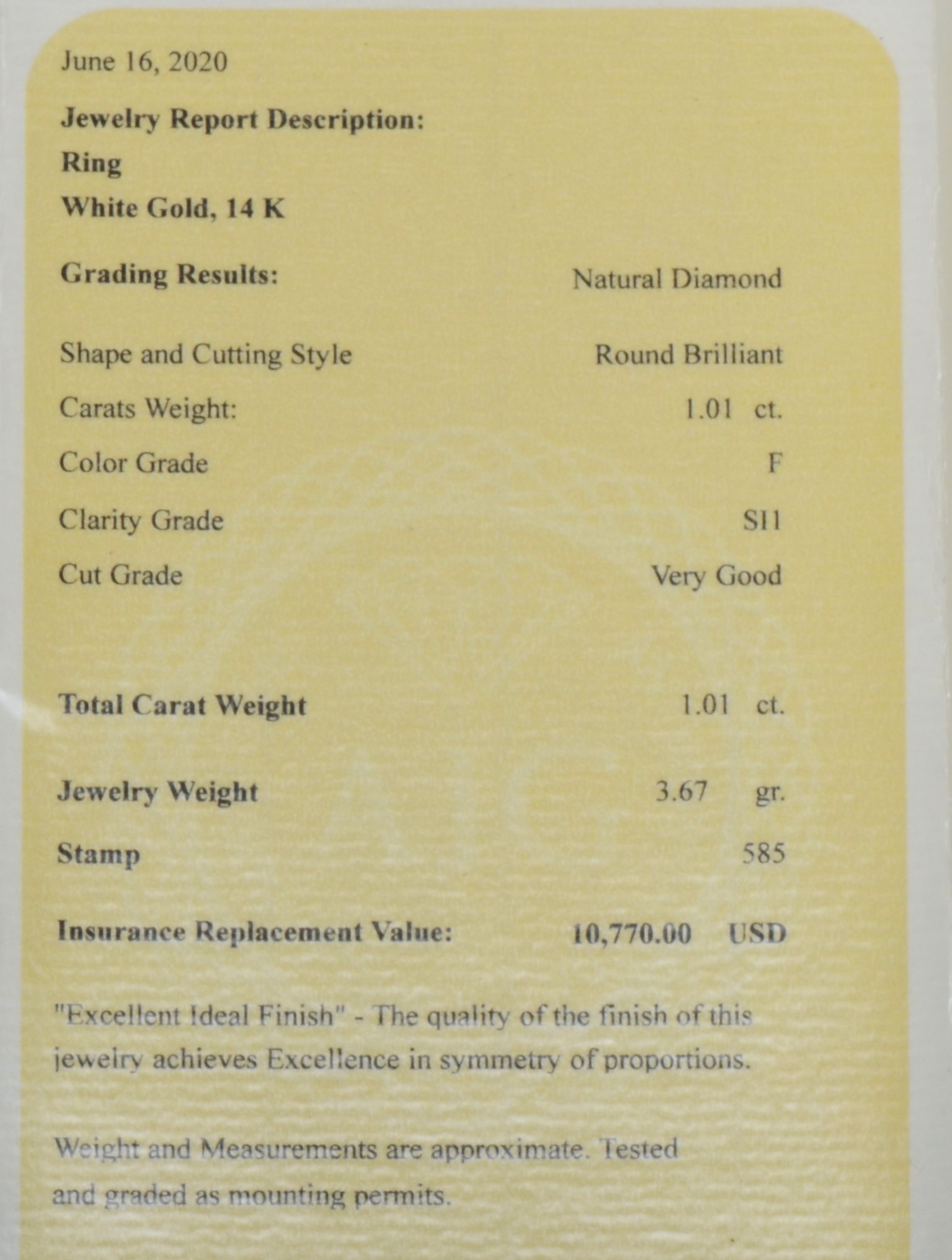 A 14K white gold single stone brilliant cut diamond ring, AIG certificate number J3010574020, weight - Image 5 of 5