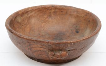 Robert 'Mouseman' Thompson of Kilburn, an early/mid 20th century adzed oak circular bowl with carved