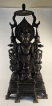 A large Thai bronze statue group of Deities, the back section removeable, 100cm