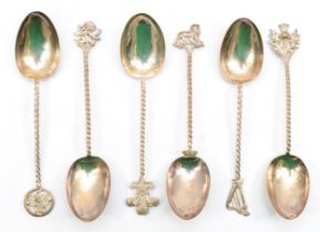 A Victorian silver set of 6 teaspoons, by George Unite, Birmingham 1891, with twisted stems and each