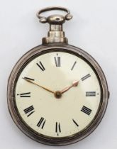 J. Abell, Leicester, a George III silver pair cased verge pocket watch, the white enamel dial with