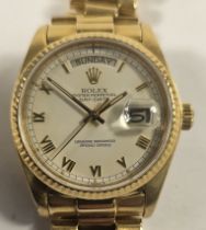 Rolex Oyster Perpetual Day-Date, an 18K gold automatic gentleman's wristwatch, c. 1982, model