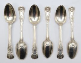 A set of six George IV silver Kings pattern tea spoons, by William Chawner II, London 1828, with