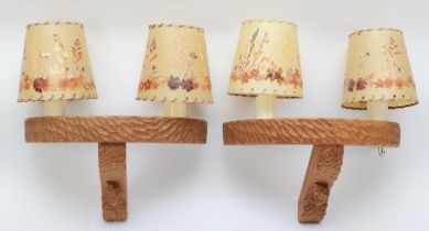 Robert 'Mouseman' Thompson of Kilburn, a pair of adzed oak double light semi - circular