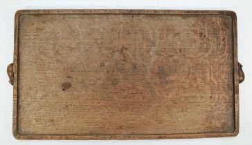 Robert 'Mouseman' Thompson of Kilburn, an early/mid 20th century slightly adzed oak rectangular tray