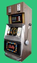 Bally, an electromechanical three reel and hold slot machine, c.1965/70, with 20p and £1 change