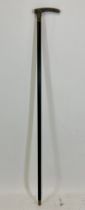 A German late 19th/ early 20th century sterling silver handled walking cane, 91cm, with Greek key