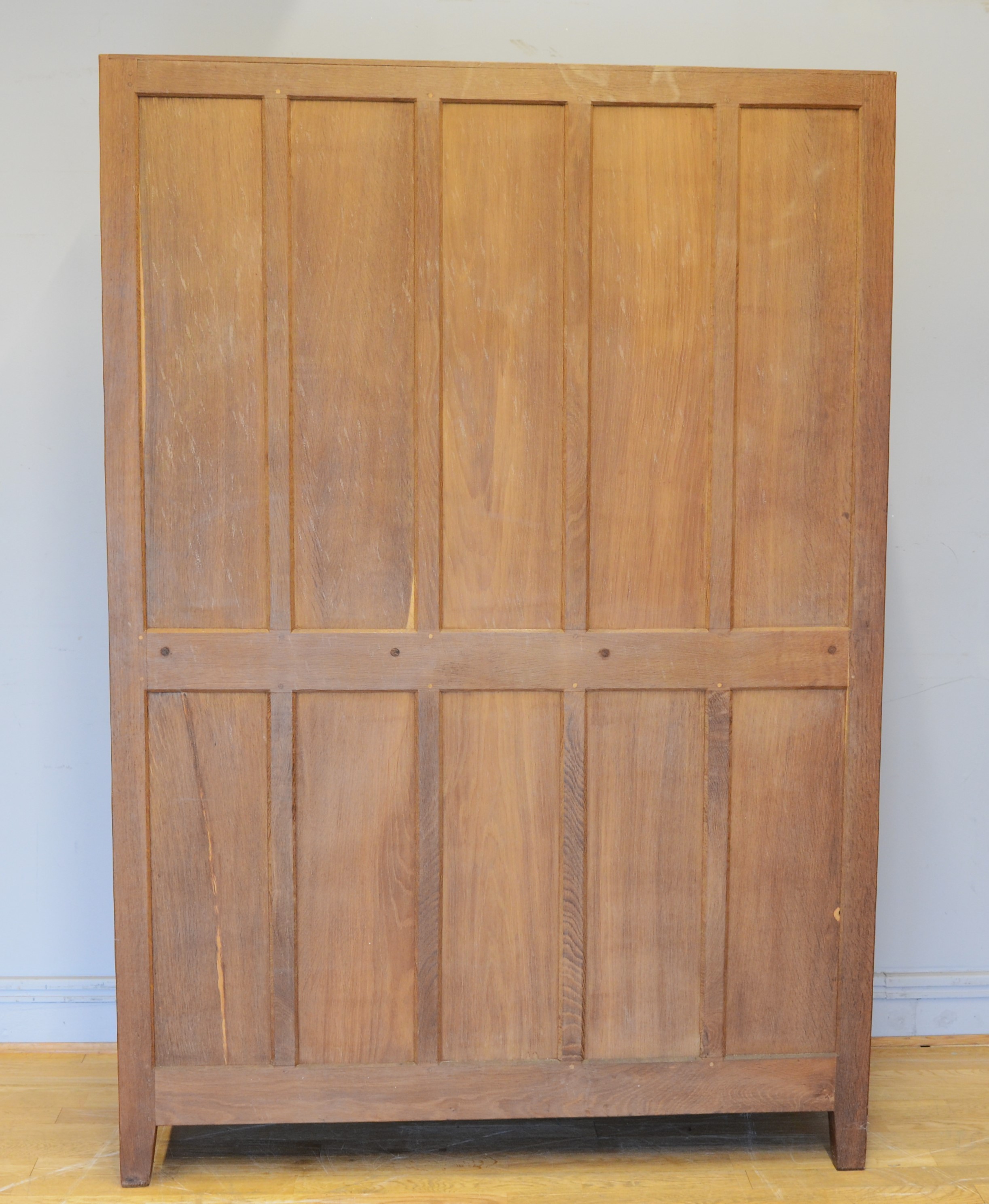 Peter 'Rabbitman' Heap, a mid 20th century adzed oak Welsh style dresser, the panelled upper section - Image 3 of 4