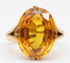 A Scottish Art Deco 18ct gold synthetic yellow sapphire cocktail ring, by Robert Scott (probably),