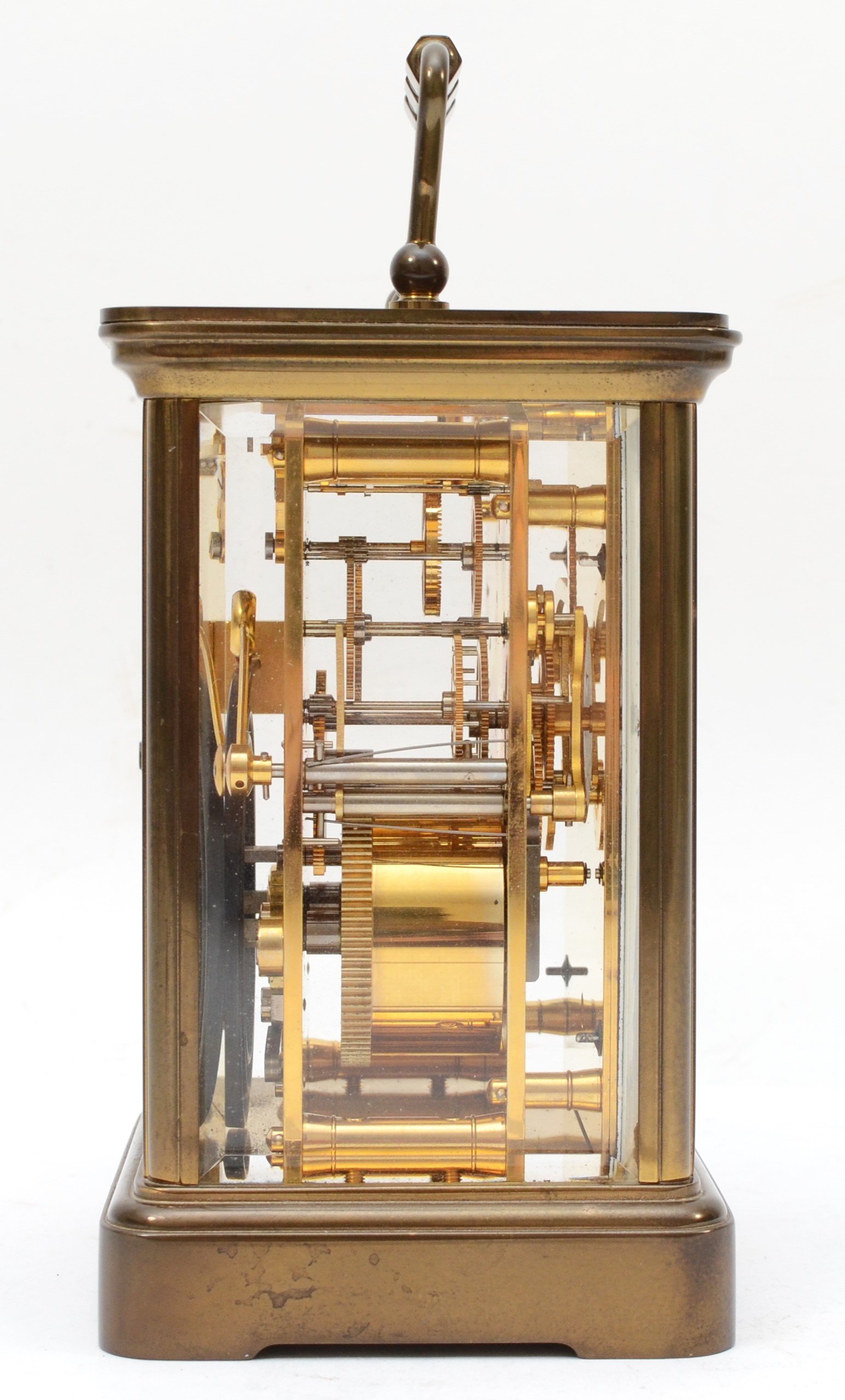 Matthew Norman of London, a 20th century brass corniche and four bevelled glass carriage clock, with - Image 4 of 5