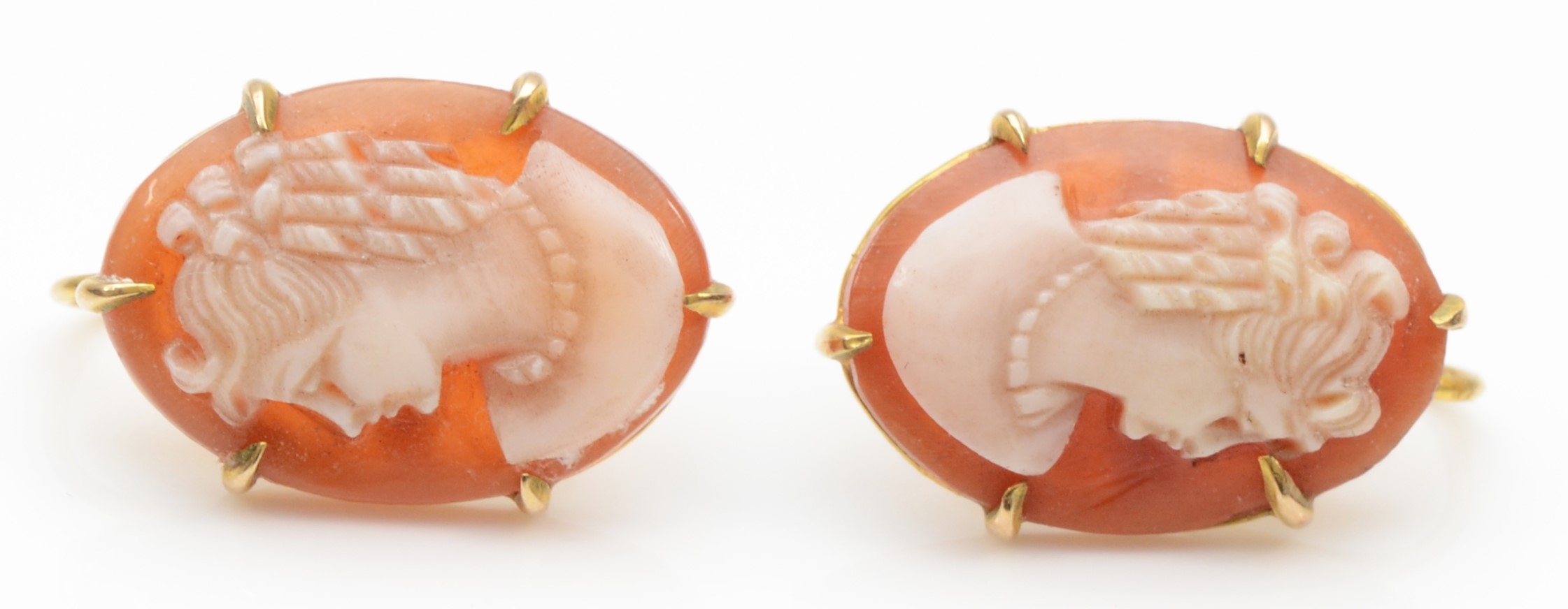 A pair of 9ct gold shell cameo earrings, by W J Pellow Ltd, Chester 1956, 15 x 11mm, 2.6gm. - Image 2 of 3