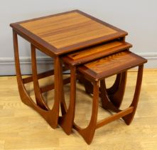 Victor B. Wilkins for G-Plan, a nest of three teak Quadrille design tables, with hoop style framed