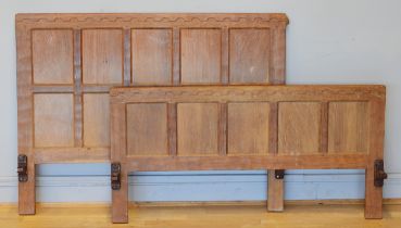 Peter 'Rabbitman' Heap of Wetwang, a 20th century carved oak single bedstead, with carved rabbit